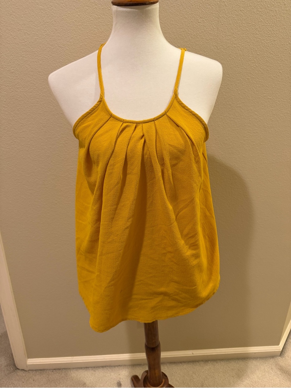 a'gaci Mustard Yellow Pleated Spaghetti Strap Camisole